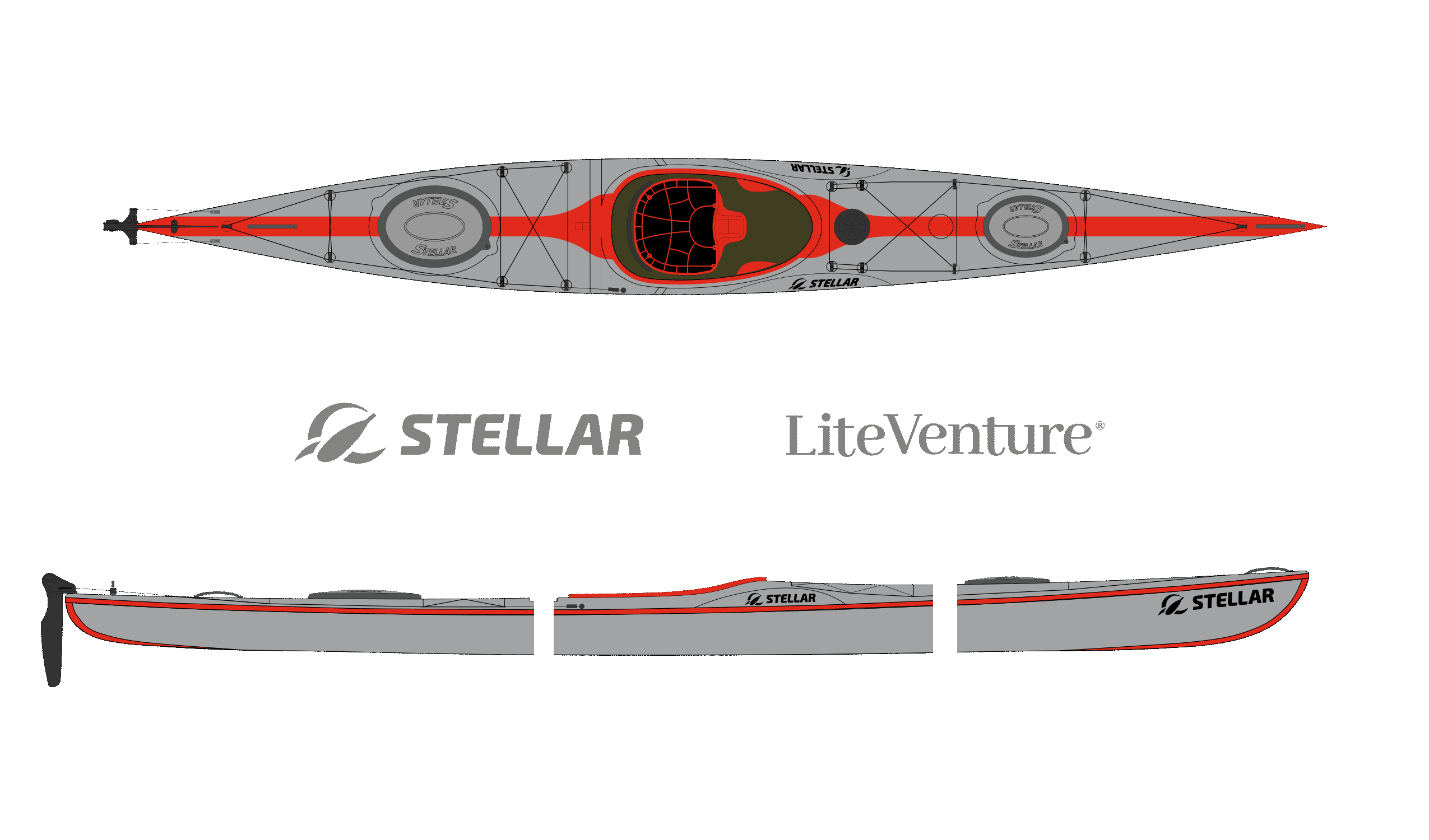 S16LV-Mod-Multisport-teilbares Kajak-grau rot