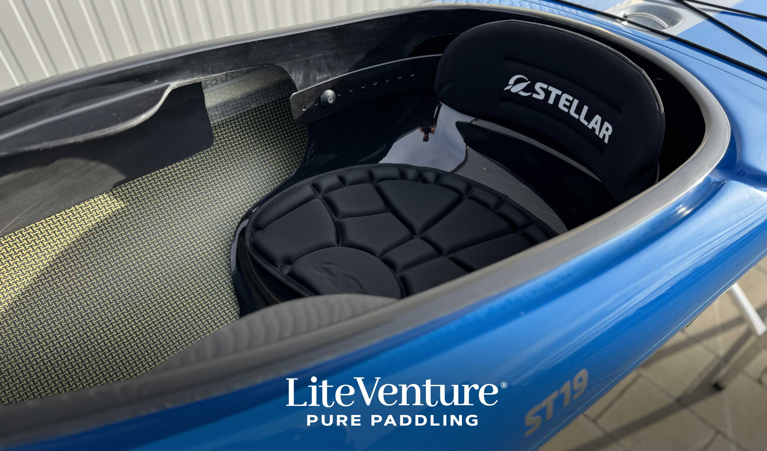 ST19 Mod, divisible-multisport layup carbono/kevlar tandem & solo kayak-azul/gris