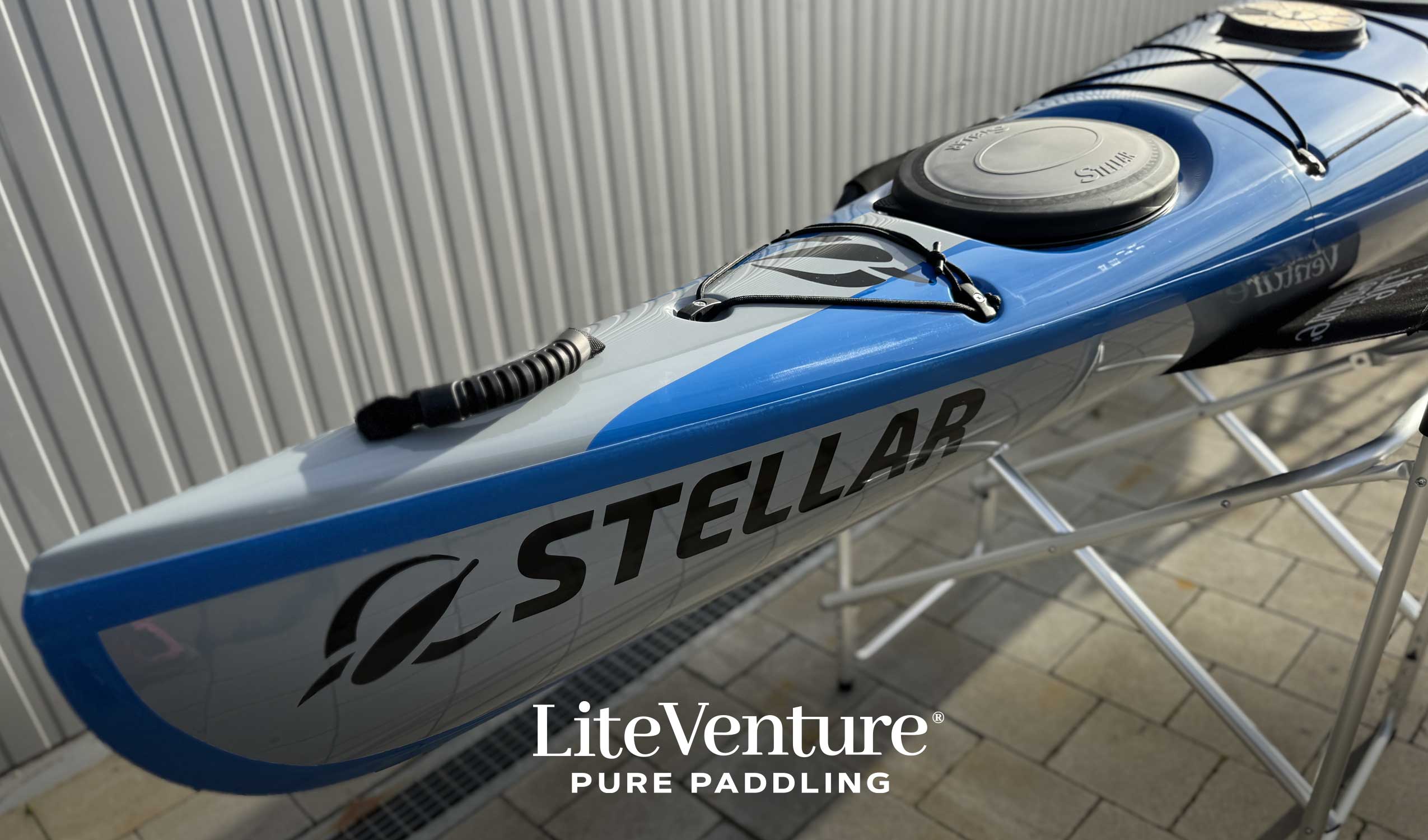 ST19 Mod, divisible-multisport layup carbono/kevlar tandem & solo kayak-azul/gris