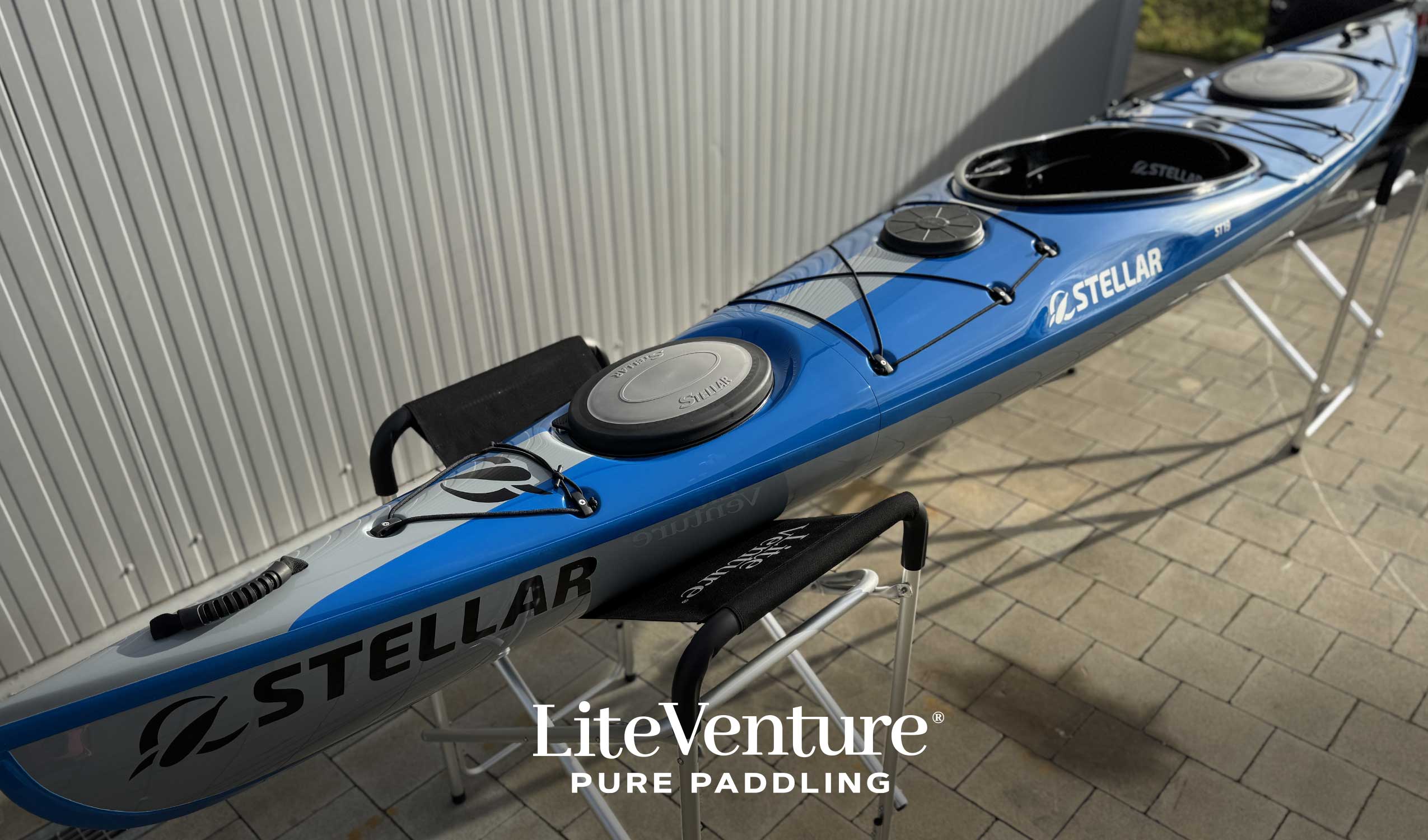 ST19 Mod, divisible-multisport layup carbono/kevlar tandem & solo kayak-azul/gris