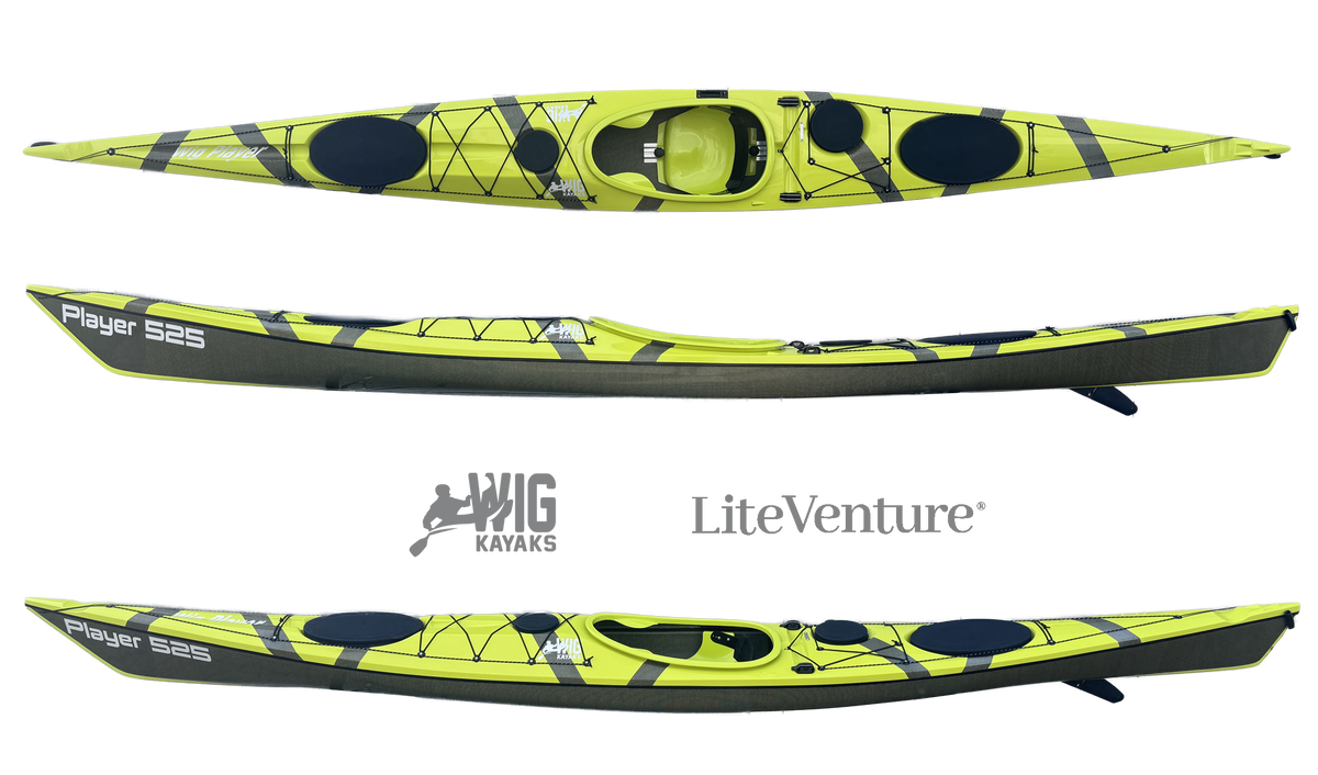 Player 525, kayak de mer en carbone/Kevlar, finition « Acid Green » avec carbone apparent