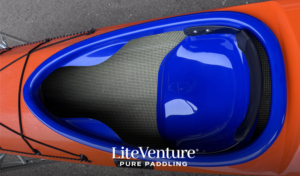Greenland T-Carbon/Kevlar Layup-Orange/Blue with visible carbon fibre
