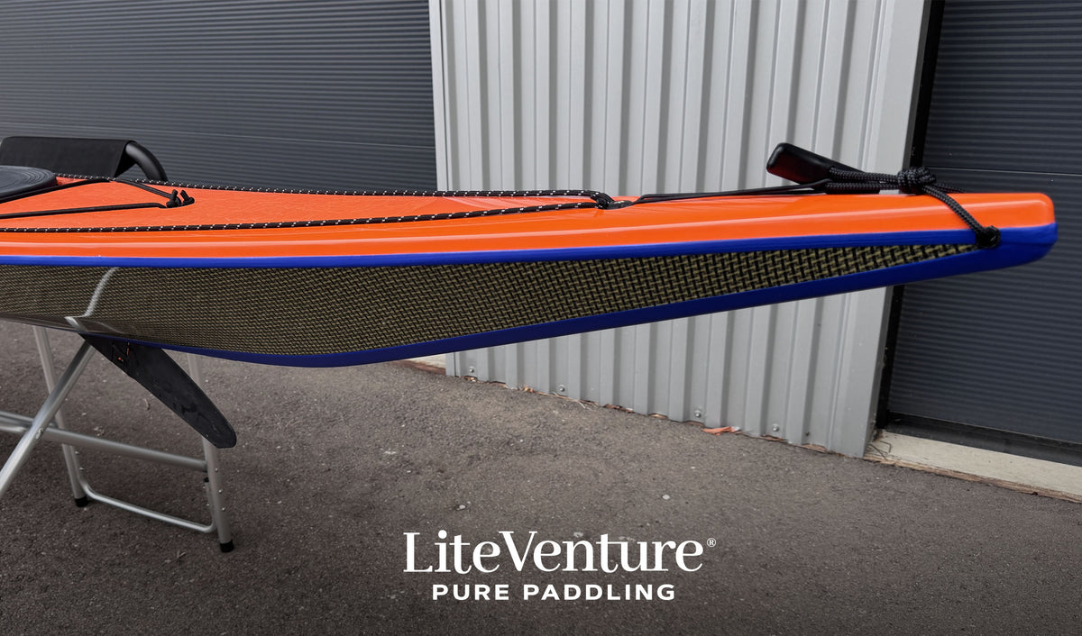 Greenland T-Carbon/Kevlar Layup-Orange/Blue with visible carbon fibre