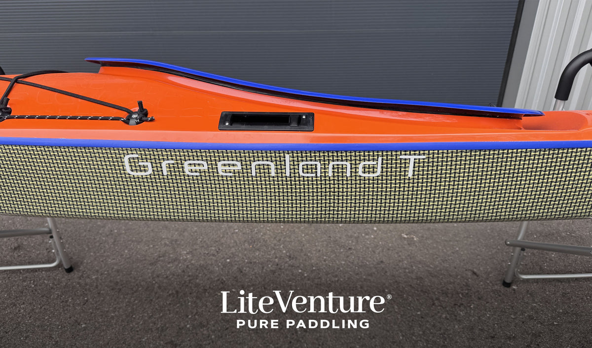 Greenland T-Carbon/Kevlar Layup-Orange/Blue with visible carbon fibre