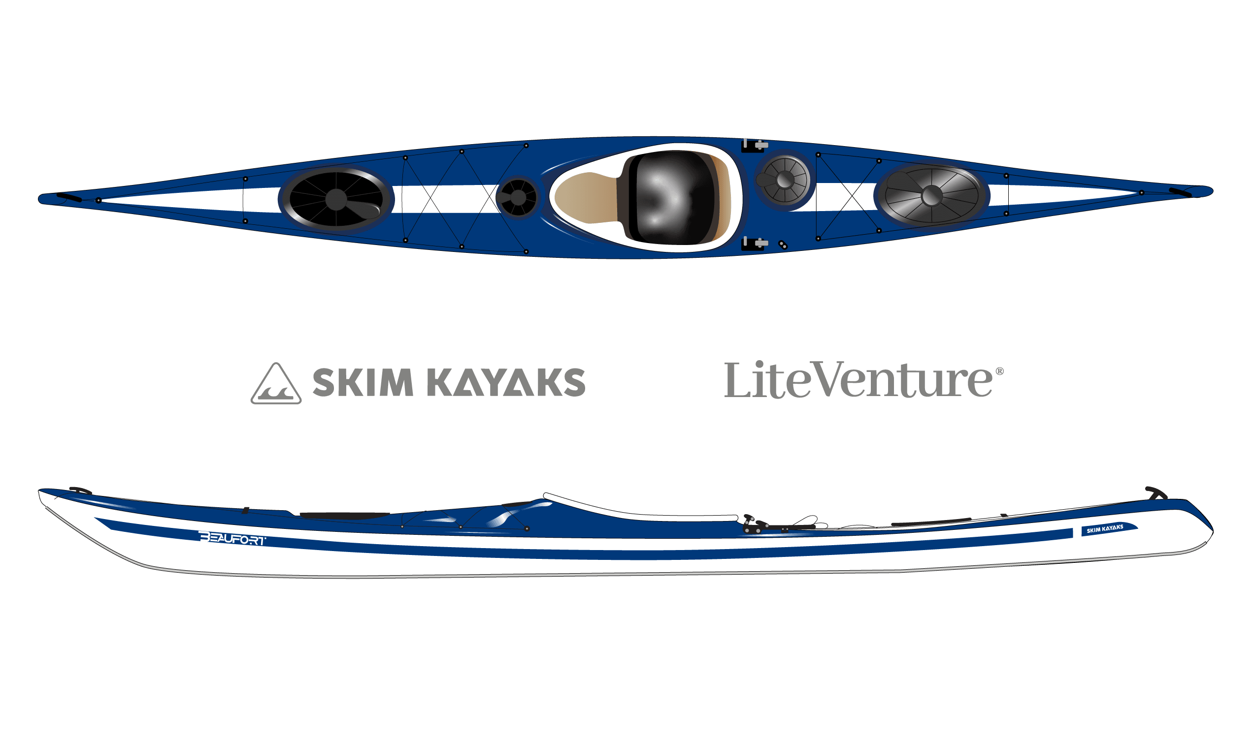 Produktbild von Kajak " Beaufort Rockhopper-blau weiß " der Marke SKIM Kayaks für 4350.00 €. Erhältlich online bei Lite Venture ( www.liteventure.de )