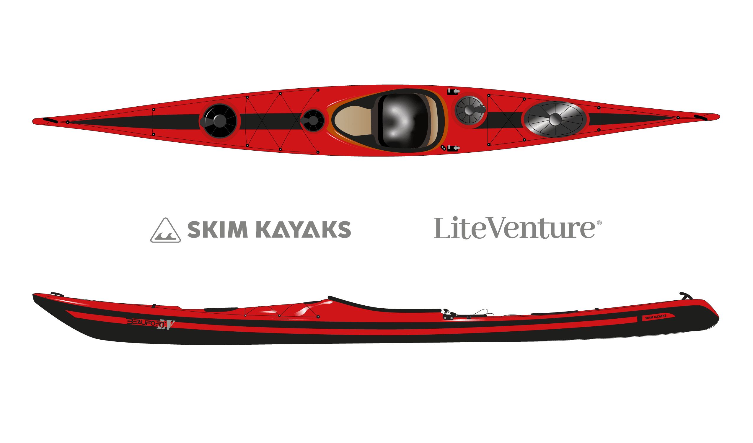 Produktbild von Kajak " Beaufort LV Traditional-rot schwarz " der Marke SKIM Kayaks für 4350.00 €. Erhältlich online bei Lite Venture ( www.liteventure.de )