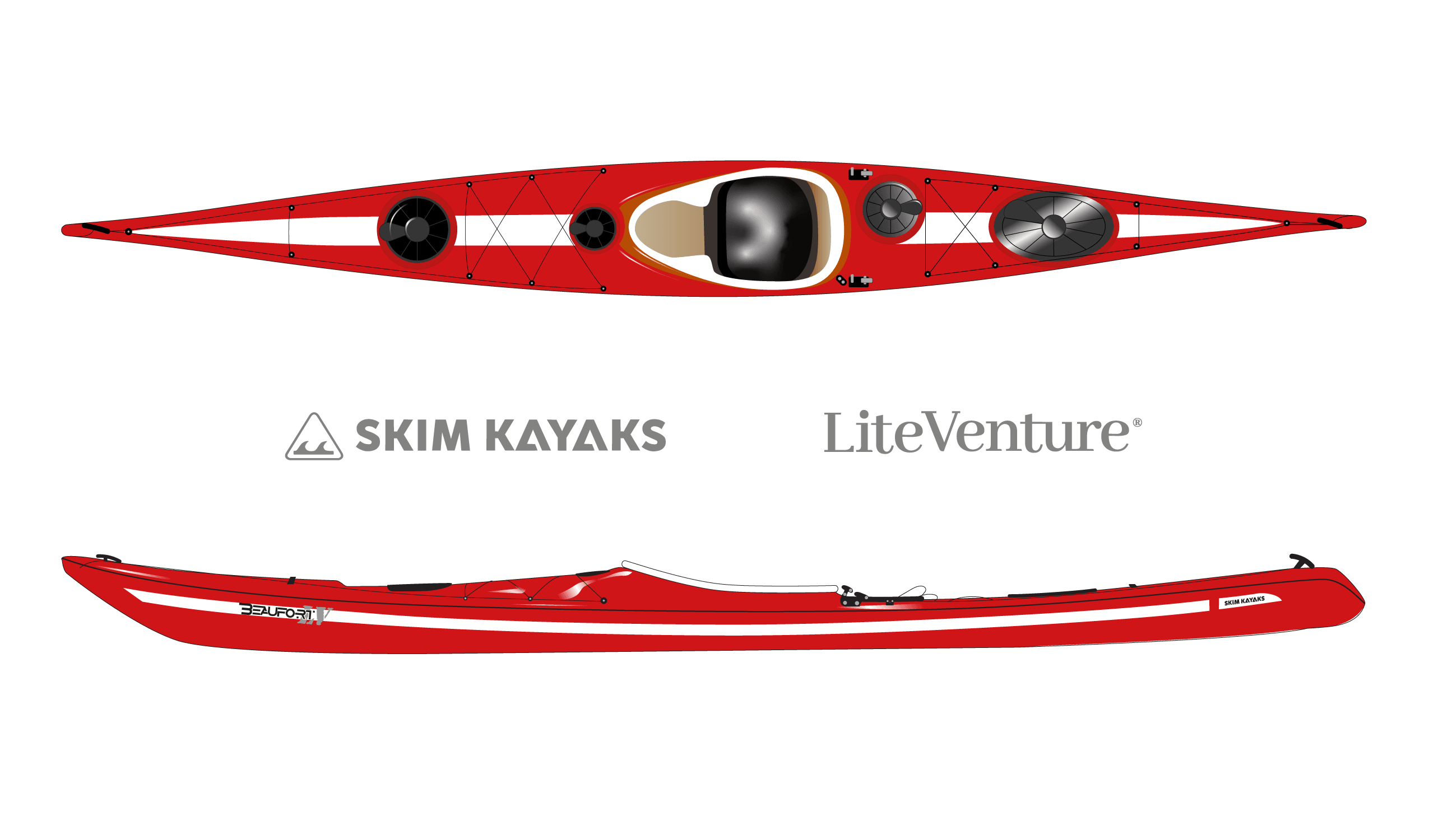 Produktbild von Kajak " Beaufort LV Rockhopper-rot weiß " der Marke SKIM Kayaks für 4350.00 €. Erhältlich online bei Lite Venture ( www.liteventure.de )