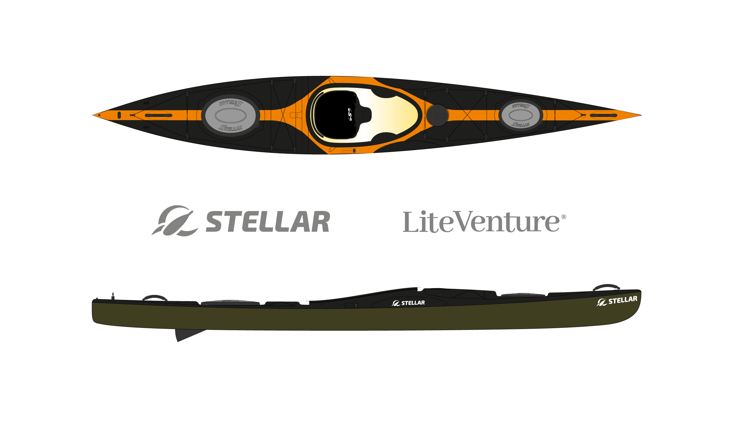 Produktbild von Kajak " S14 G2 Multisport-schwarz orange " der Marke STELLAR Lightweight für 3310.00 €. Erhältlich online bei Lite Venture ( www.liteventure.de )