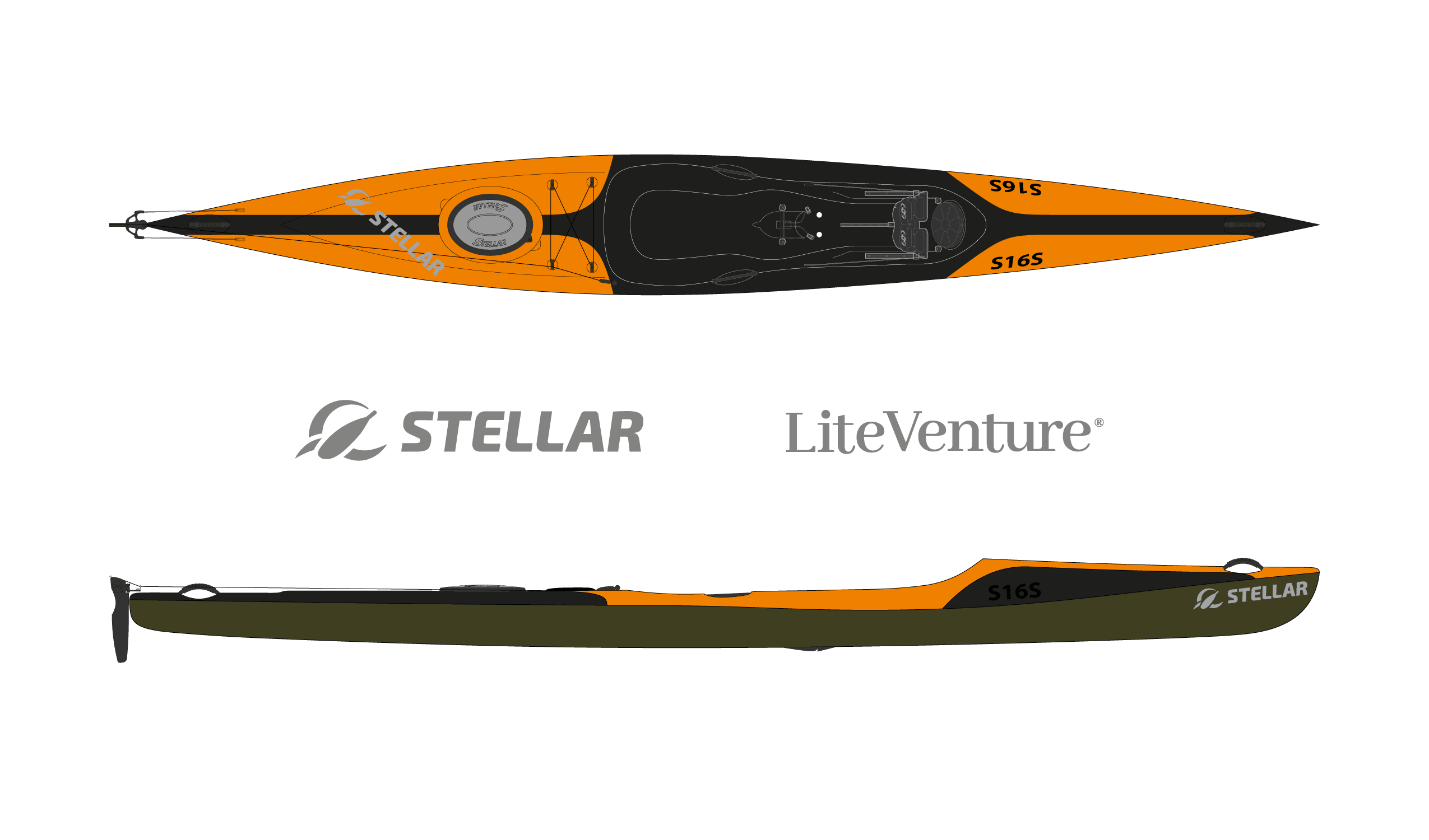 Produktbild von Kajak " S16S G2 Multisport-schwarz orange " der Marke STELLAR Lightweight für 3290.00 €. Erhältlich online bei Lite Venture ( www.liteventure.de )