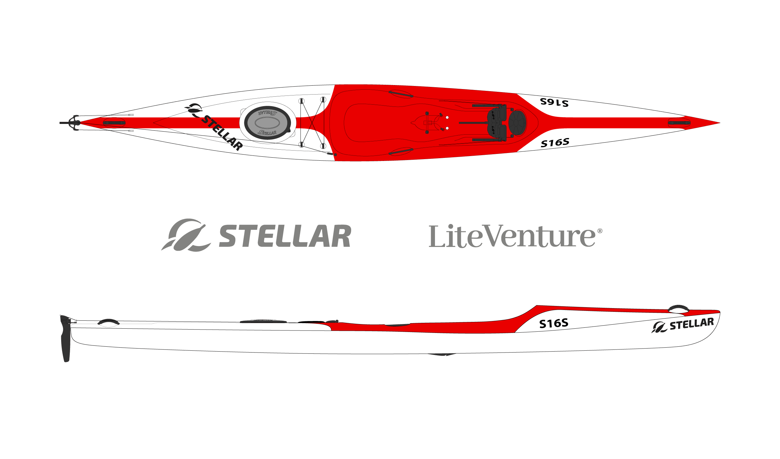 Produktbild von Kajak " S16S G2 Advantage-weiß rot " der Marke STELLAR Lightweight für 2990.00 €. Erhältlich online bei Lite Venture ( www.liteventure.de )