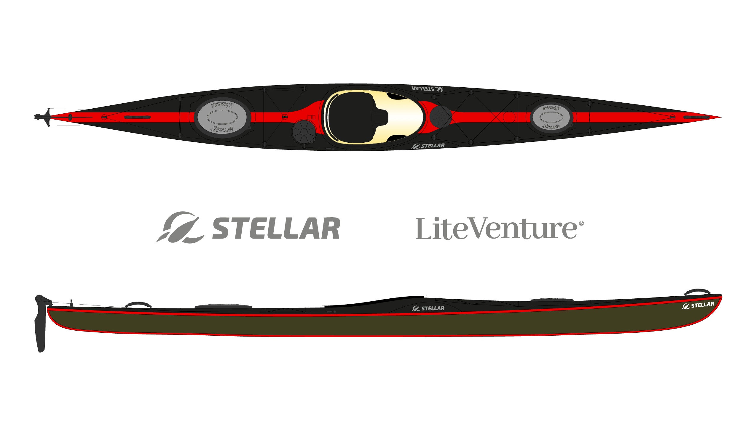 Produktbild von Kajak " S18 Expedition Multisport-schwarz rot " der Marke STELLAR Lightweight für 3490.00 €. Erhältlich online bei Lite Venture ( www.liteventure.de )