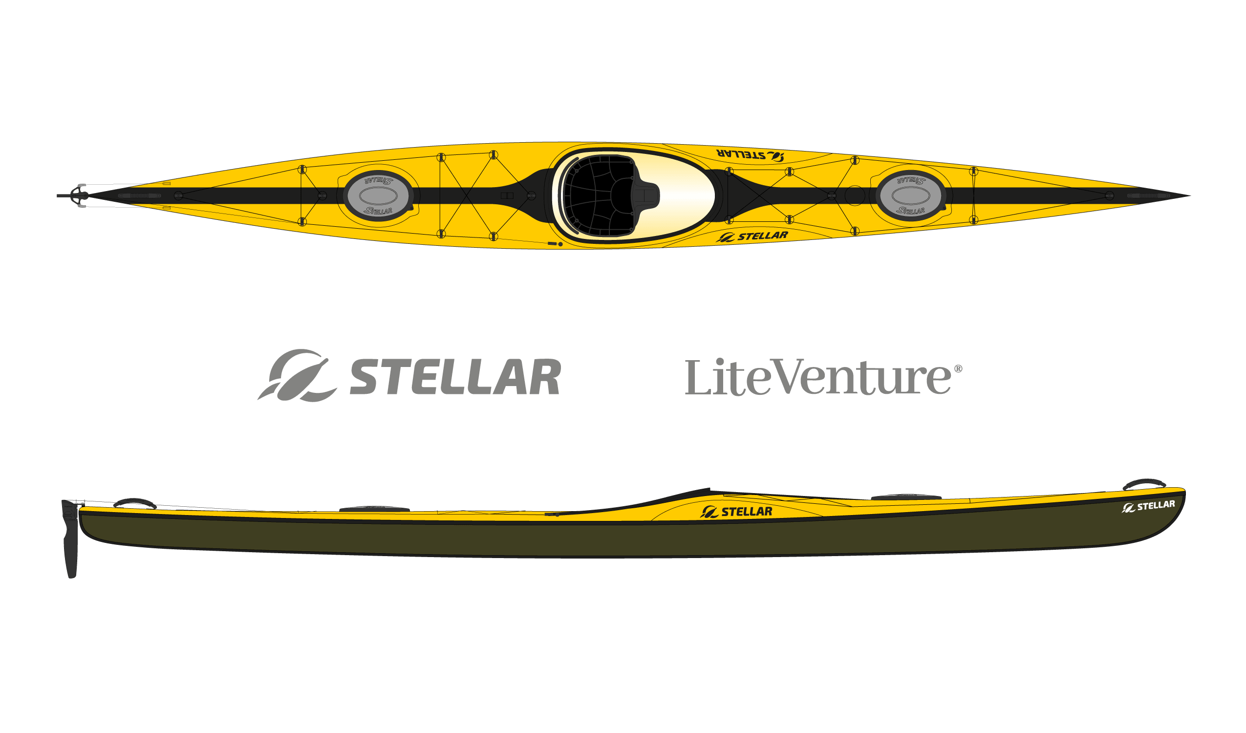 Produktbild von Kajak " S18 R Multisport-gelb schwarz " der Marke STELLAR Lightweight für 3390.00 €. Erhältlich online bei Lite Venture ( www.liteventure.de )