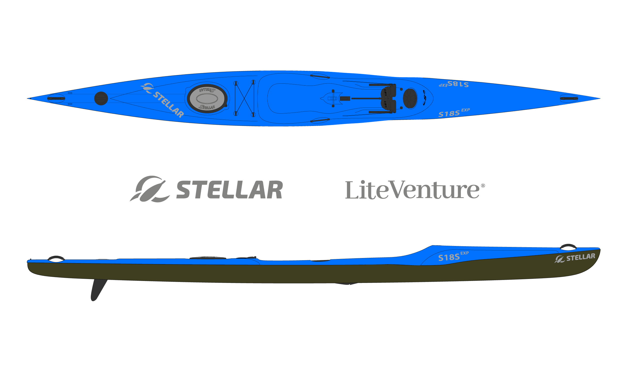 Produktbild von Kajak " S18S Expedition G2 Multisport-blau " der Marke STELLAR Lightweight für 3590.00 €. Erhältlich online bei Lite Venture ( www.liteventure.de )