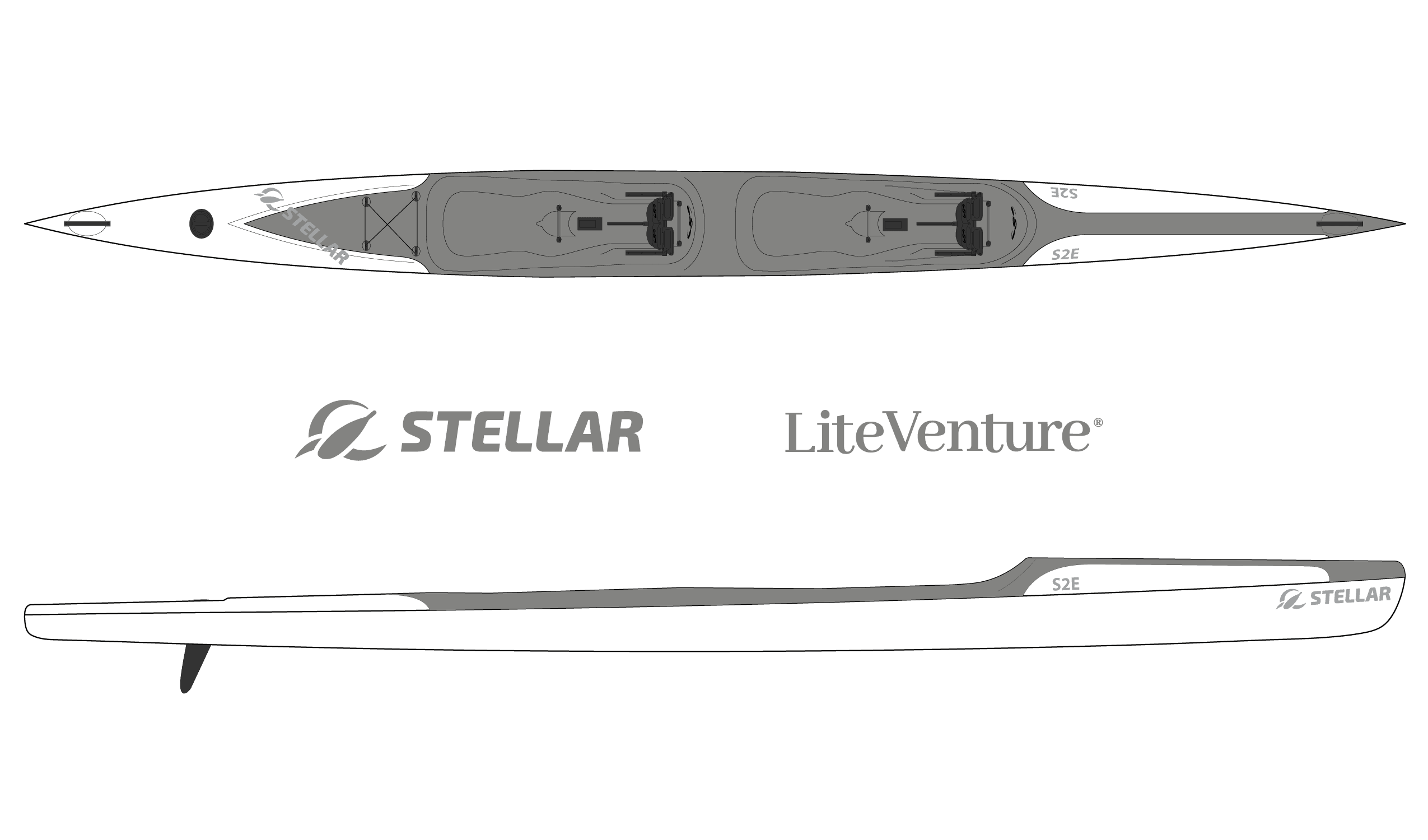 Produktbild von Kajak " S2E Tandem Excel-weiß grau " der Marke STELLAR Lightweight für 3490.00 €. Erhältlich online bei Lite Venture ( www.liteventure.de )