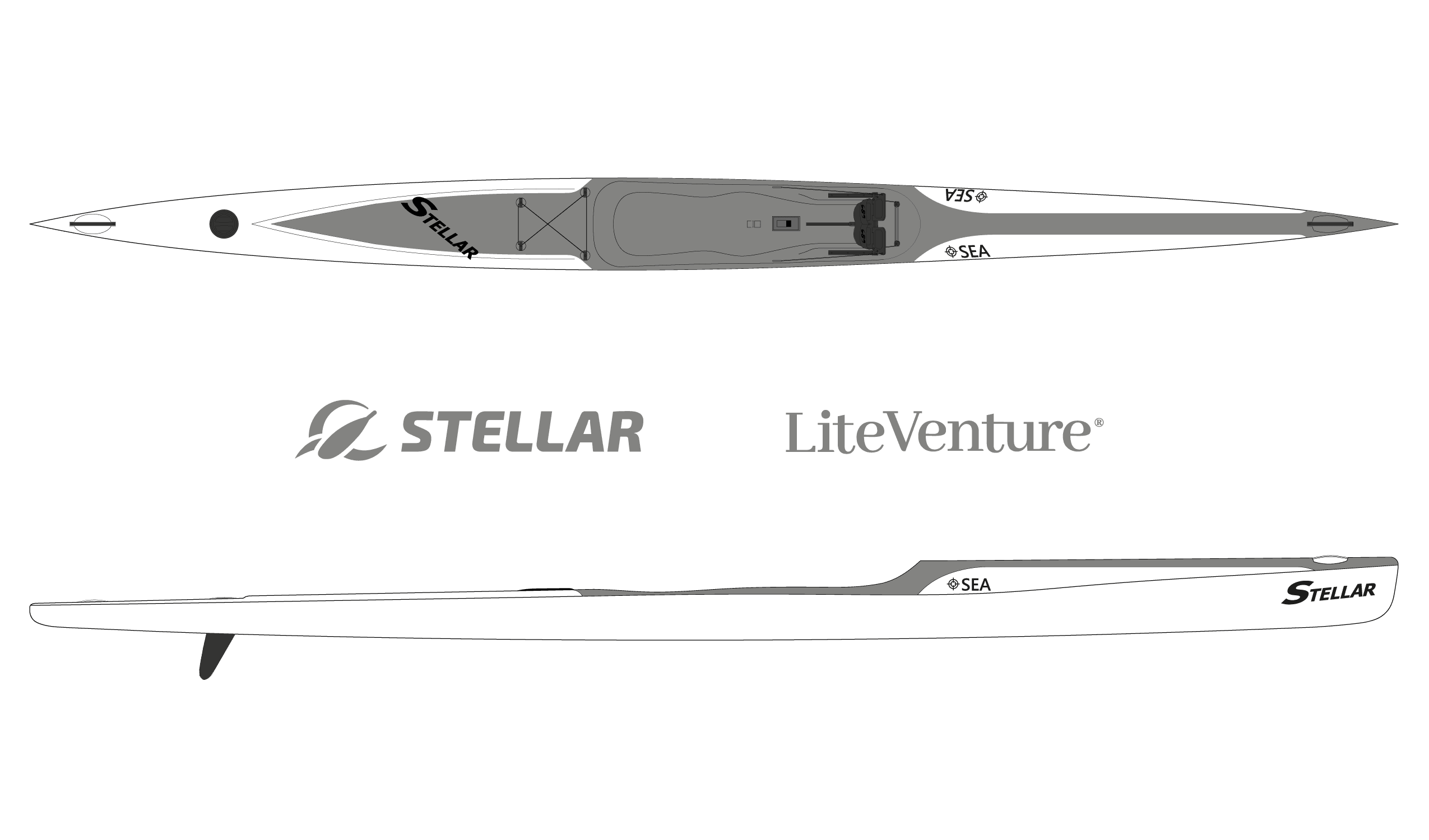 Produktbild von Kajak " SEA Excel-weiß grau " der Marke STELLAR Lightweight für 2490.00 €. Erhältlich online bei Lite Venture ( www.liteventure.de )
