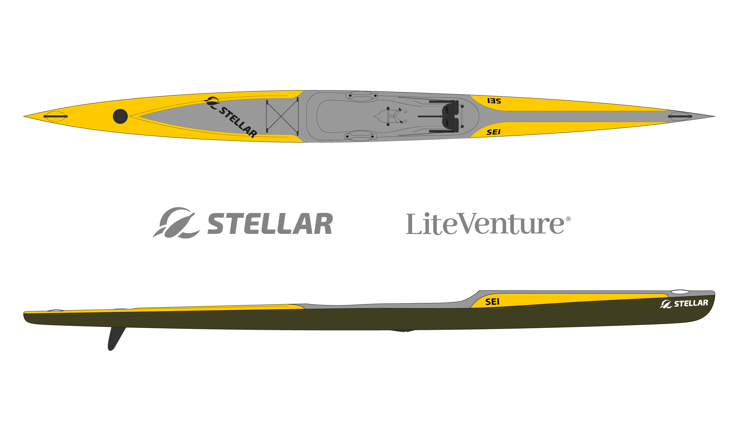 Produktbild von Kajak " SEI Multisport-gelb grau " der Marke STELLAR Lightweight für 3090.00 €. Erhältlich online bei Lite Venture ( www.liteventure.de )