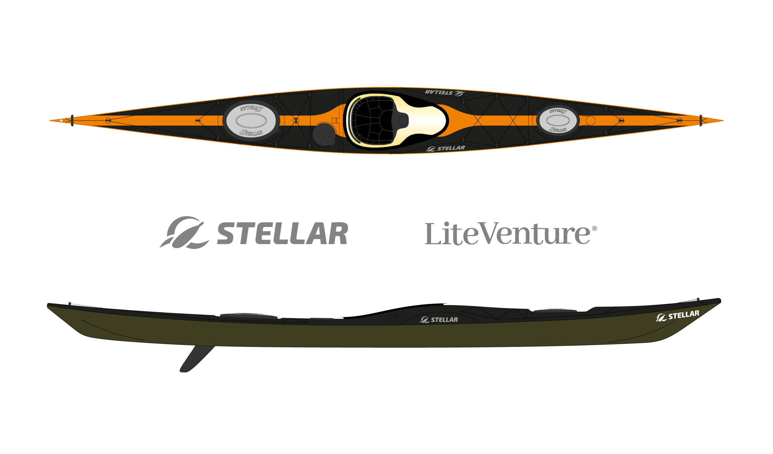 Produktbild von Kajak " SILV Multisport-schwarz orange " der Marke STELLAR Lightweight für 3290.00 €. Erhältlich online bei Lite Venture ( www.liteventure.de )