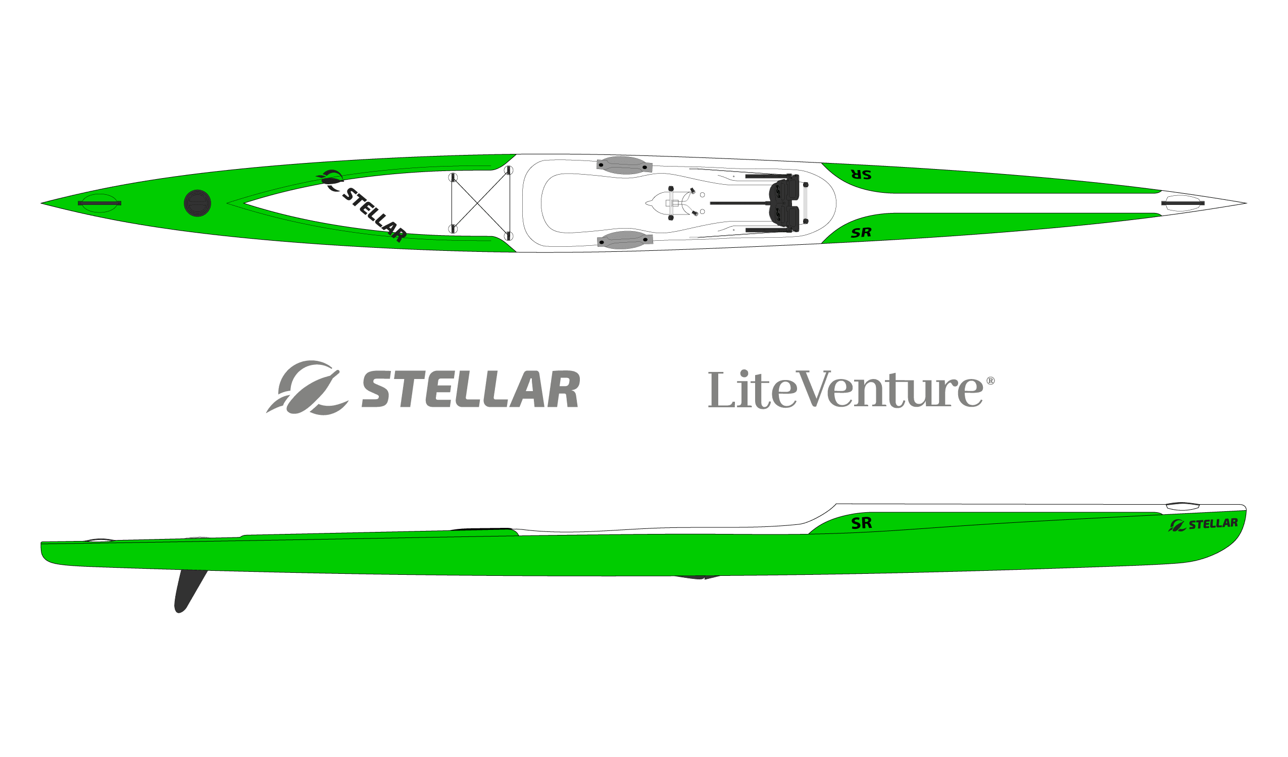 Produktbild von Kajak " SR Excel-grün weiß " der Marke STELLAR Lightweight für 2690.00 €. Erhältlich online bei Lite Venture ( www.liteventure.de )