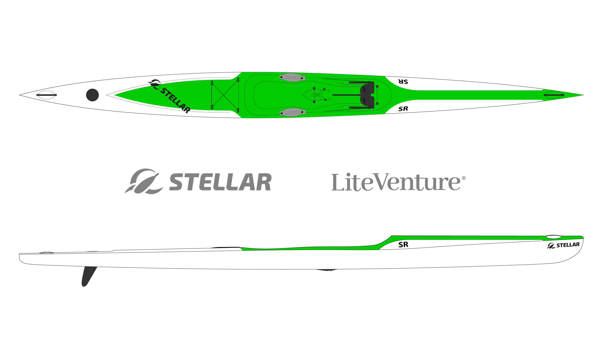 Produktbild von Kajak " SR Excel-weiß grün " der Marke STELLAR Lightweight für 2690.00 €. Erhältlich online bei Lite Venture ( www.liteventure.de )
