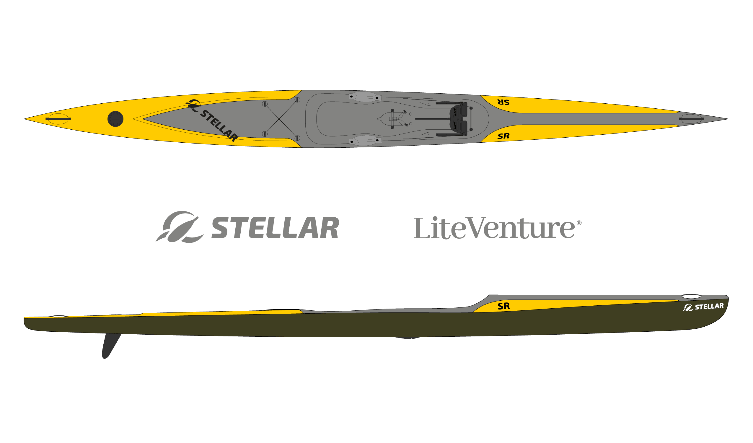 Produktbild von Kajak " SR Multisport-gelb grau " der Marke STELLAR Lightweight für 2690.00 €. Erhältlich online bei Lite Venture ( www.liteventure.de )