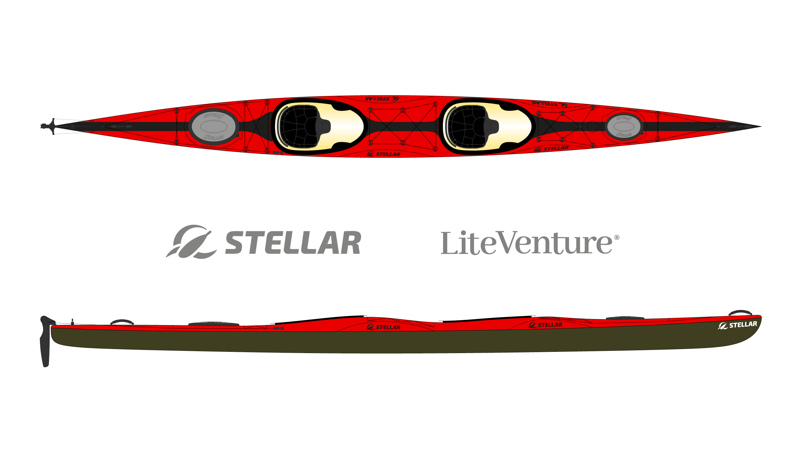 Produktbild von Kajak " ST21 Tandem Racer Multisport-rot schwarz " der Marke STELLAR Lightweight für 4390.00 €. Erhältlich online bei Lite Venture ( www.liteventure.de )