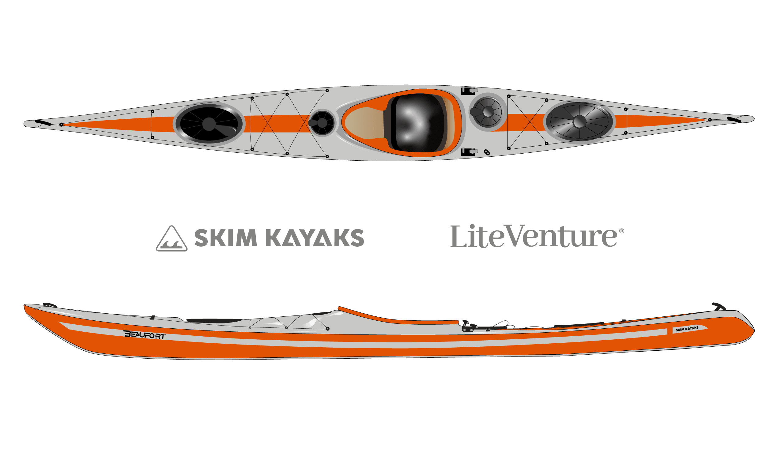 Produktbild von Kajak " Beaufort XL Rockhopper-telegrau orange " der Marke SKIM Kayaks für 4550.00 €. Erhältlich online bei Lite Venture ( www.liteventure.de )