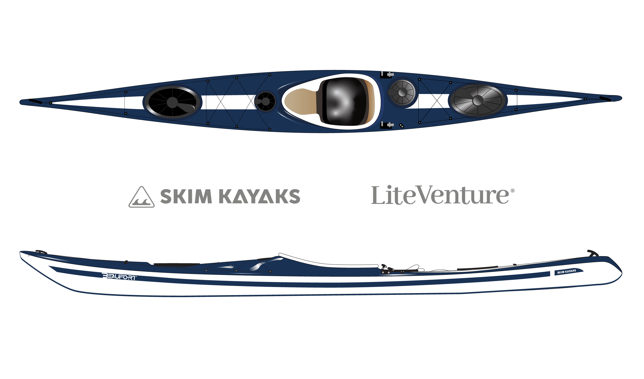 Produktbild von Kajak " Beaufort XL Rockhopper-kobaltblau weiß " der Marke SKIM Kayaks für 4550.00 €. Erhältlich online bei Lite Venture ( www.liteventure.de )