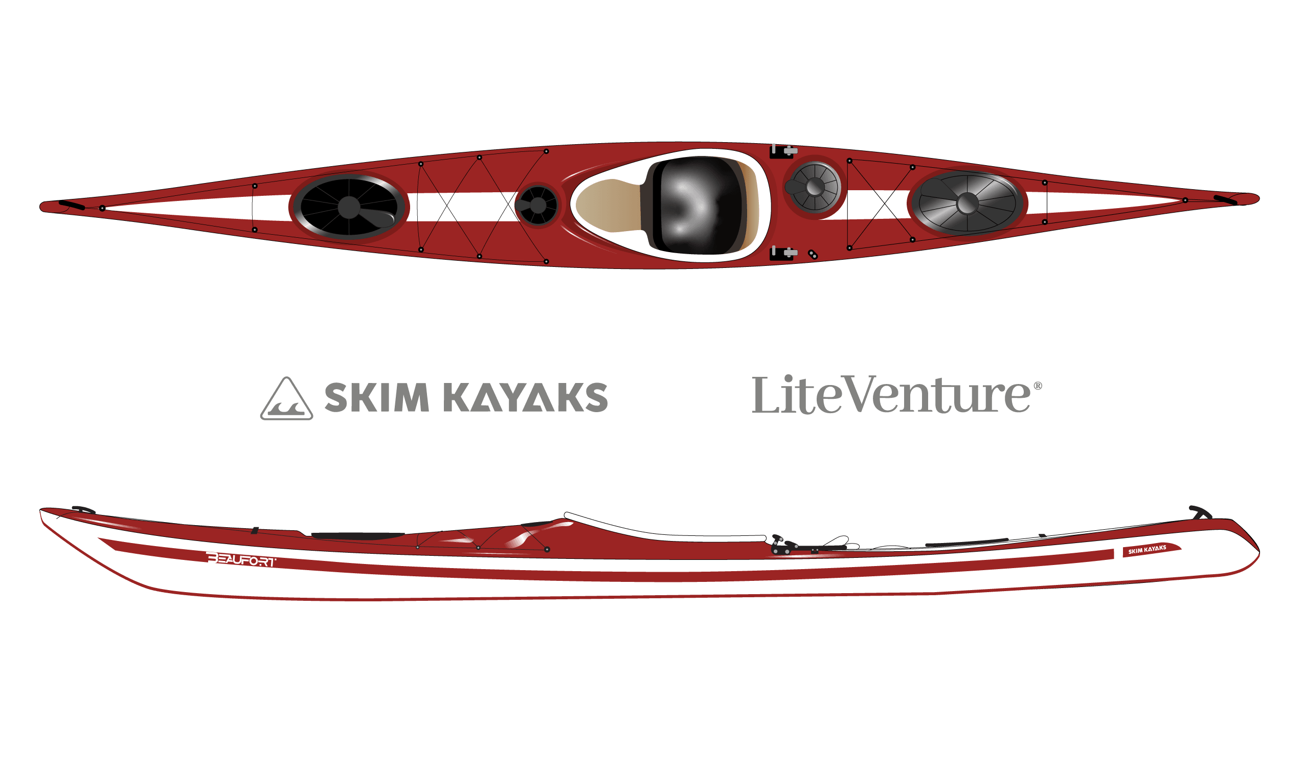 Produktbild von Kajak " Beaufort XL Rockhopper-signalrot weiß " der Marke SKIM Kayaks für 4550.00 €. Erhältlich online bei Lite Venture ( www.liteventure.de )
